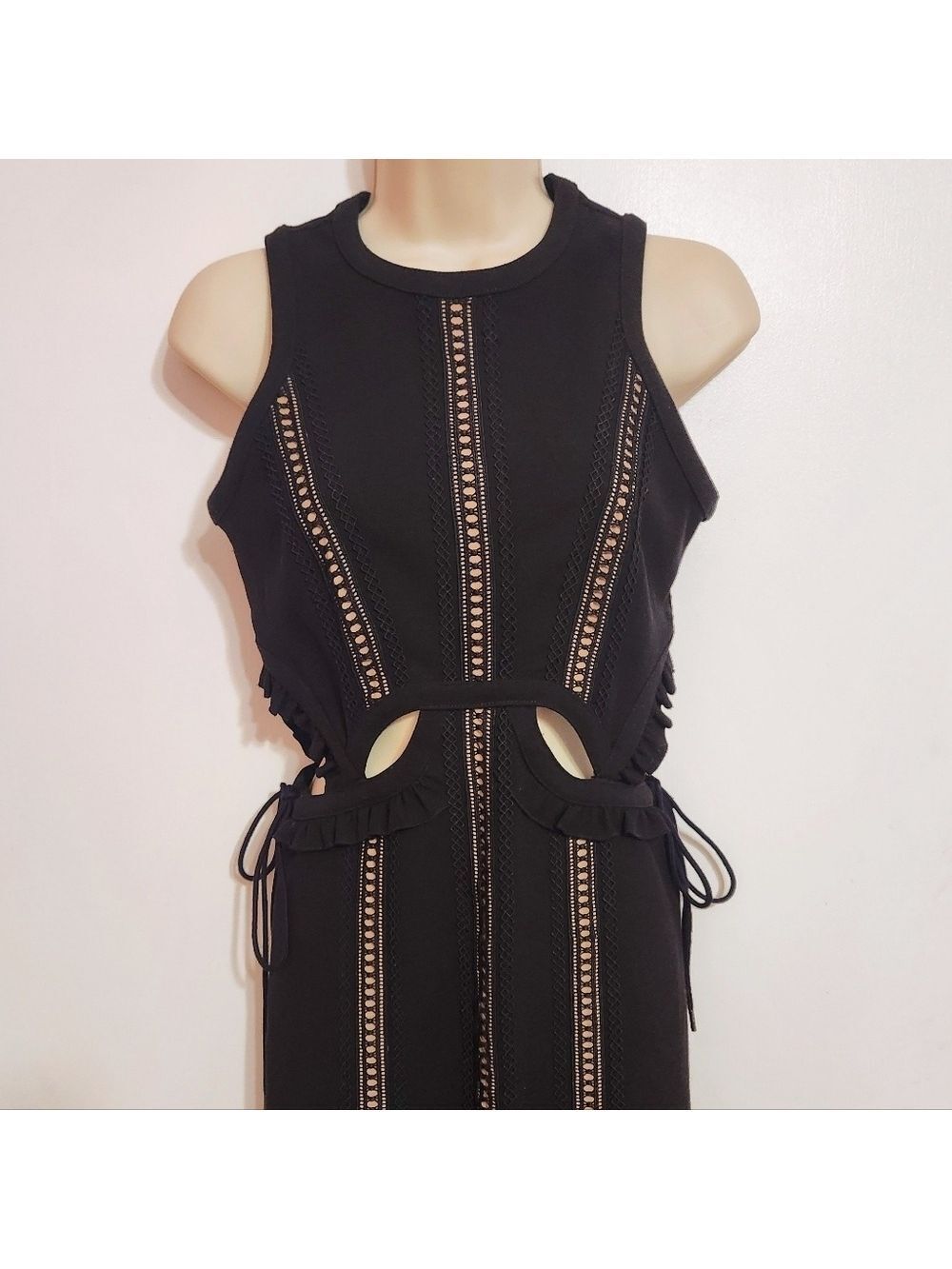 Self Portrait Black Nude Lace Ruffle Midi Fit And Flare Dress Size 4 - Picture 3 of 12